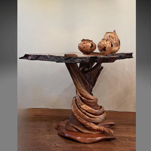 JW-246 Tall Table/Pedestal Large Redwood/Juniper $5500 at Hunter Wolff Gallery